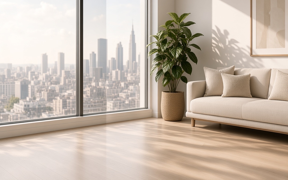 Quiet finished living space in soft morning light — clear standards, visible calm
